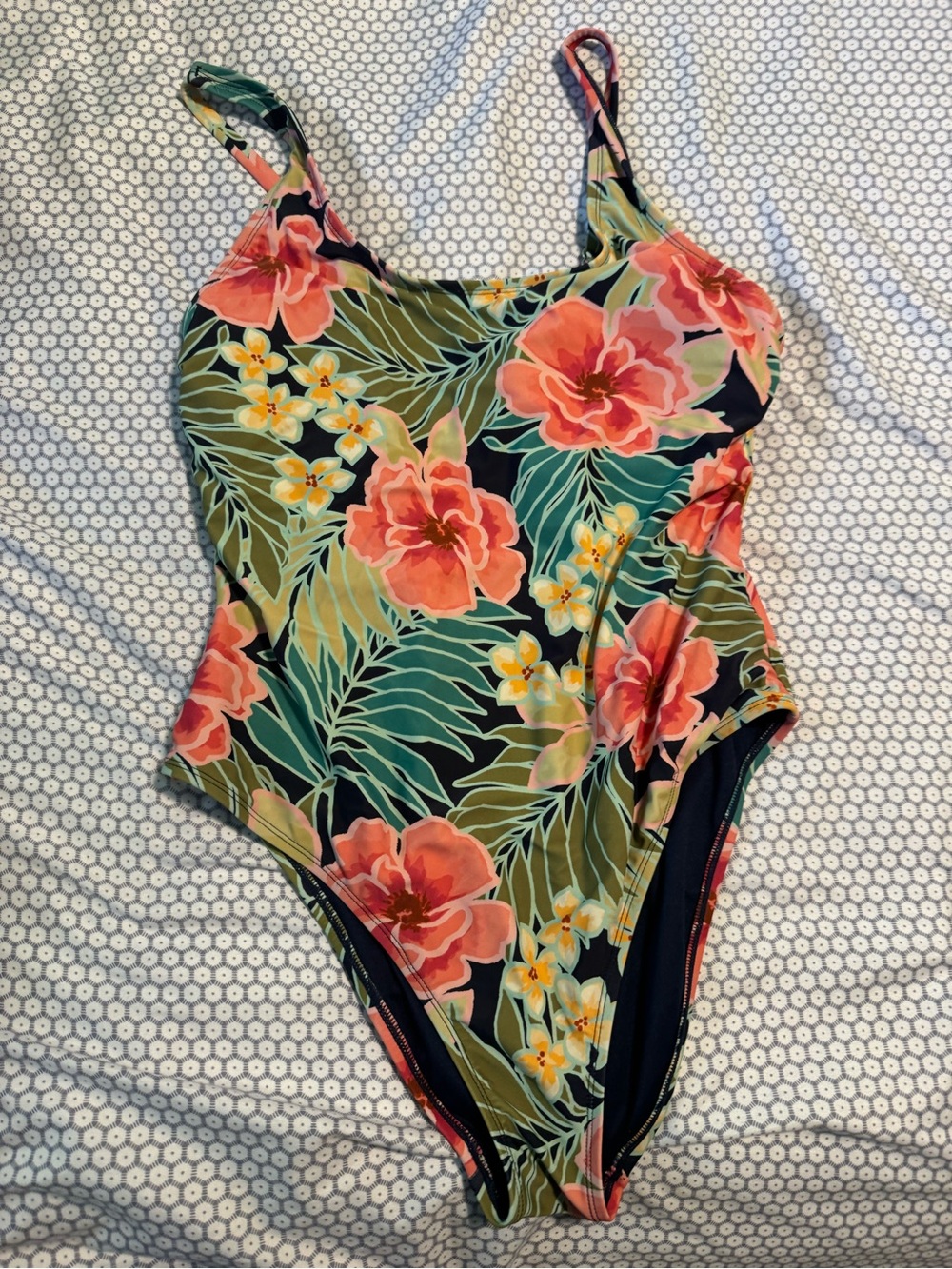 Hurley Tropical Floral One-Piece Swimsuit in Coral, Green & Yellow